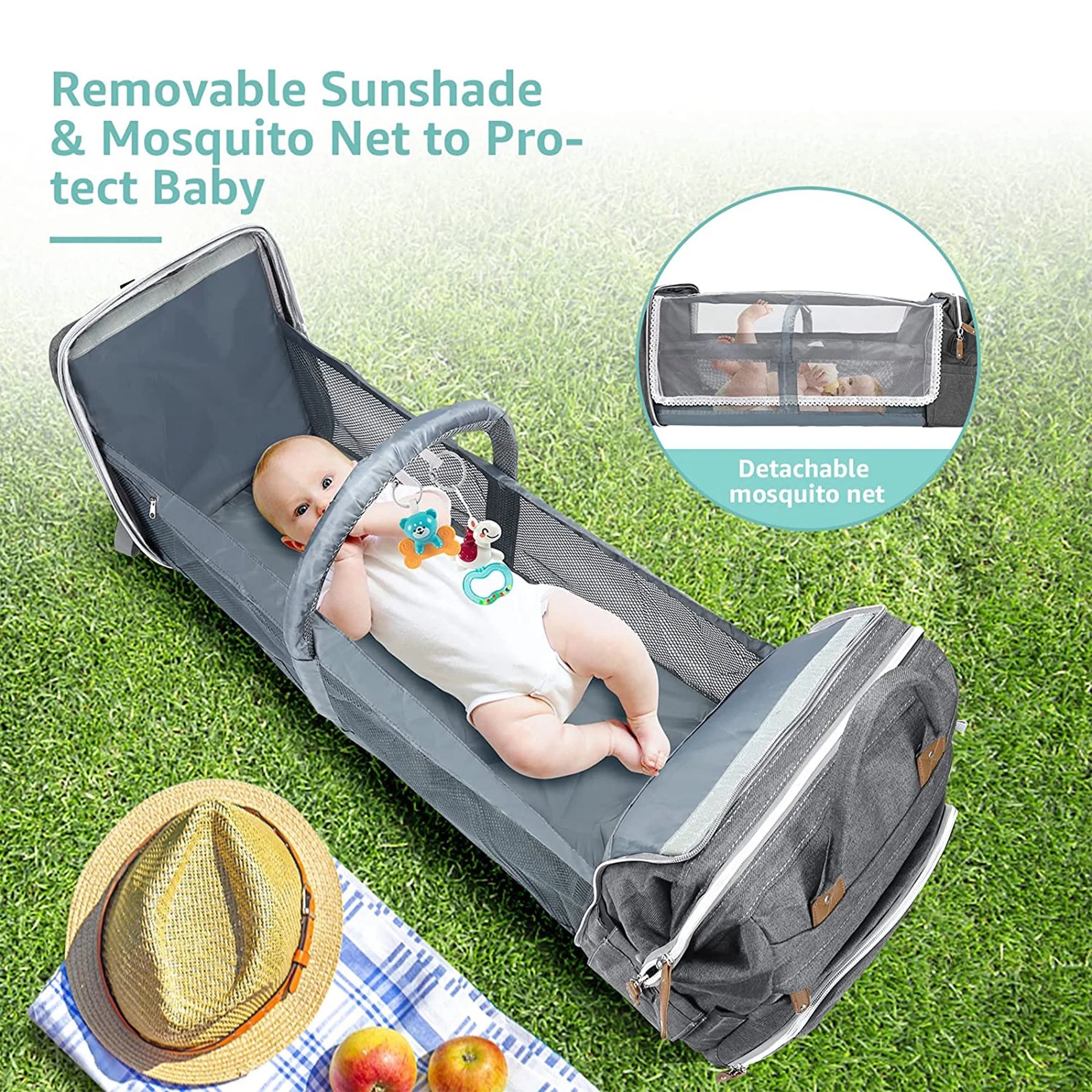 Baby Diaper Bag Backpack with Changing Station, Multifunctional Waterproof Portable Baby Bag for Travel, Dark Grey