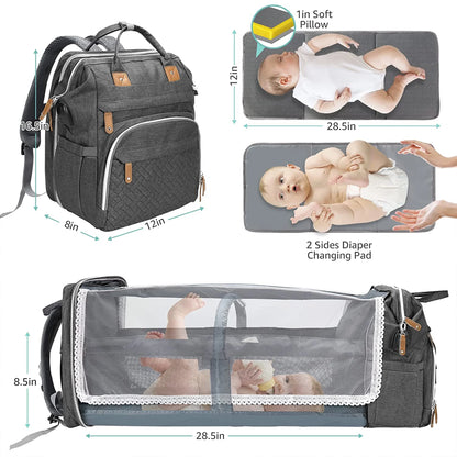 Baby Diaper Bag Backpack with Changing Station, Multifunctional Waterproof Portable Baby Bag for Travel, Dark Grey